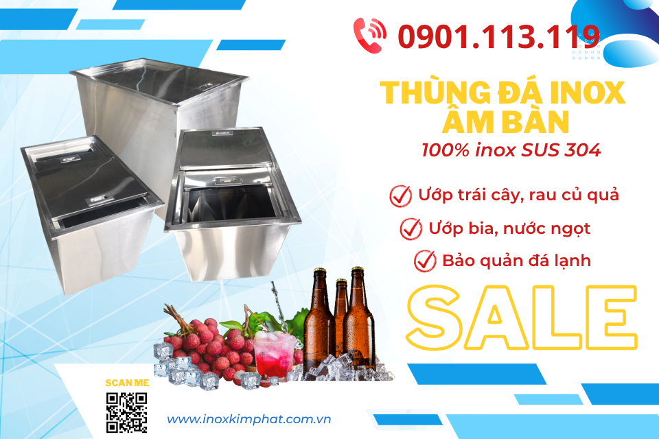thùng đá inox âm bàn
