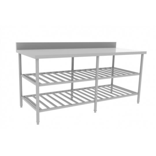 B&agrave;n inox 2 kệ song dưới c&ograve; gờ