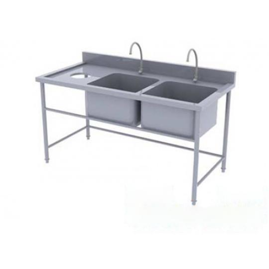 Chậu rửa 2 &ocirc; c&aacute;nh tr&aacute;i c&oacute; lổ xả r&aacute;c