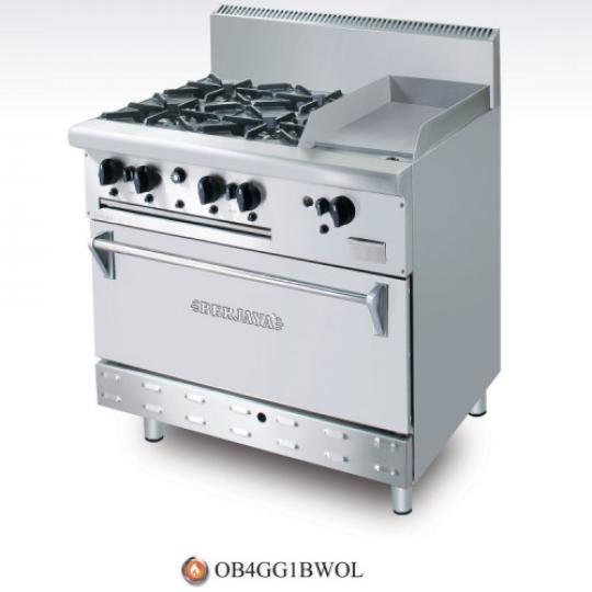 Bếp &Acirc;u 4 họng c&oacute; l&ograve; nướng v&agrave; r&aacute;n phẳng OB4GG1BWOL