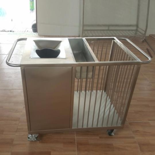 Xe đẩy inox thu gom thức ăn thừa